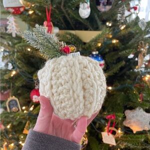 Handcrafted Cream with Gold Specks Knit Ornament